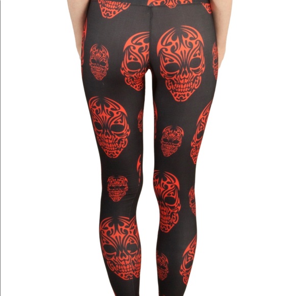 LEGGINGS RED SKULLS 5" HIGH WAIST ANKLE - Picture 4 of 7
